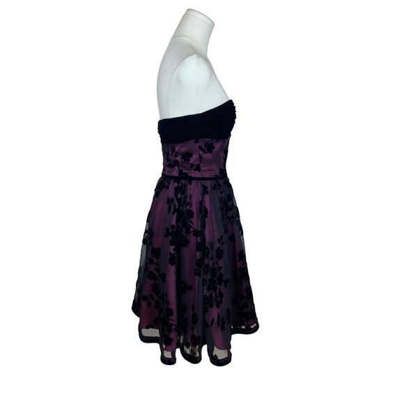 Betsey Johnson Womens Black/Purple Velvet Floral Strapless Evening Dress Size 2 - Picture 2 of 7